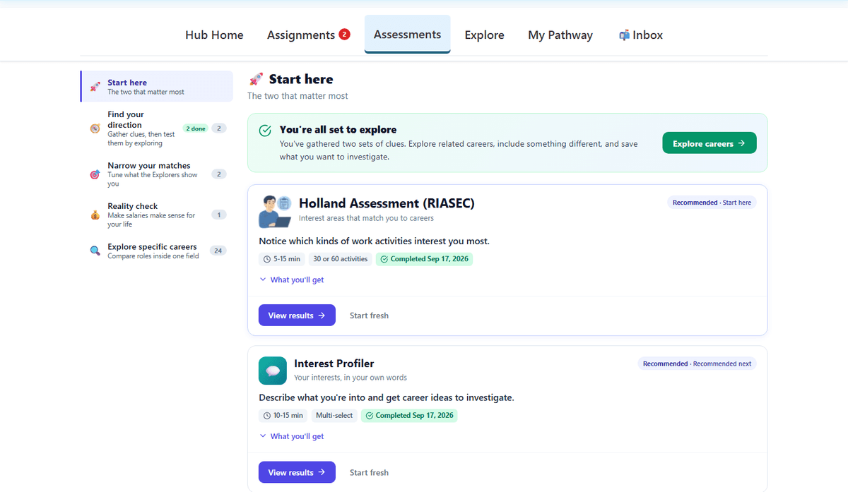 Discover interests, Assessment overview: still preview